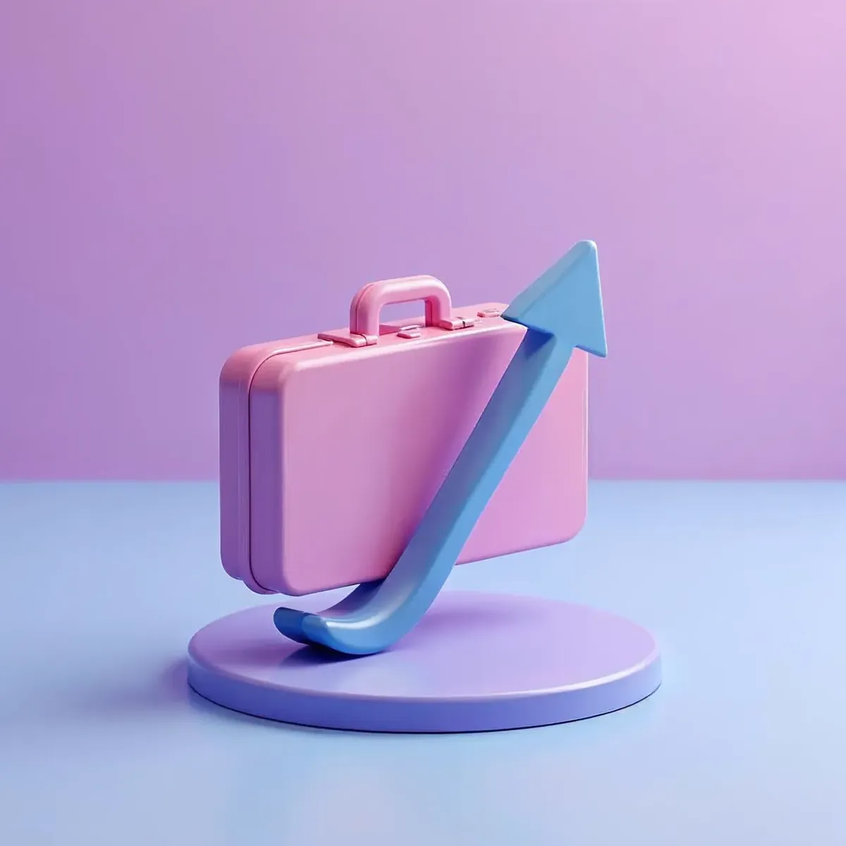 3D illustration of a business briefcase with a small upward growth arrow rising out of it
