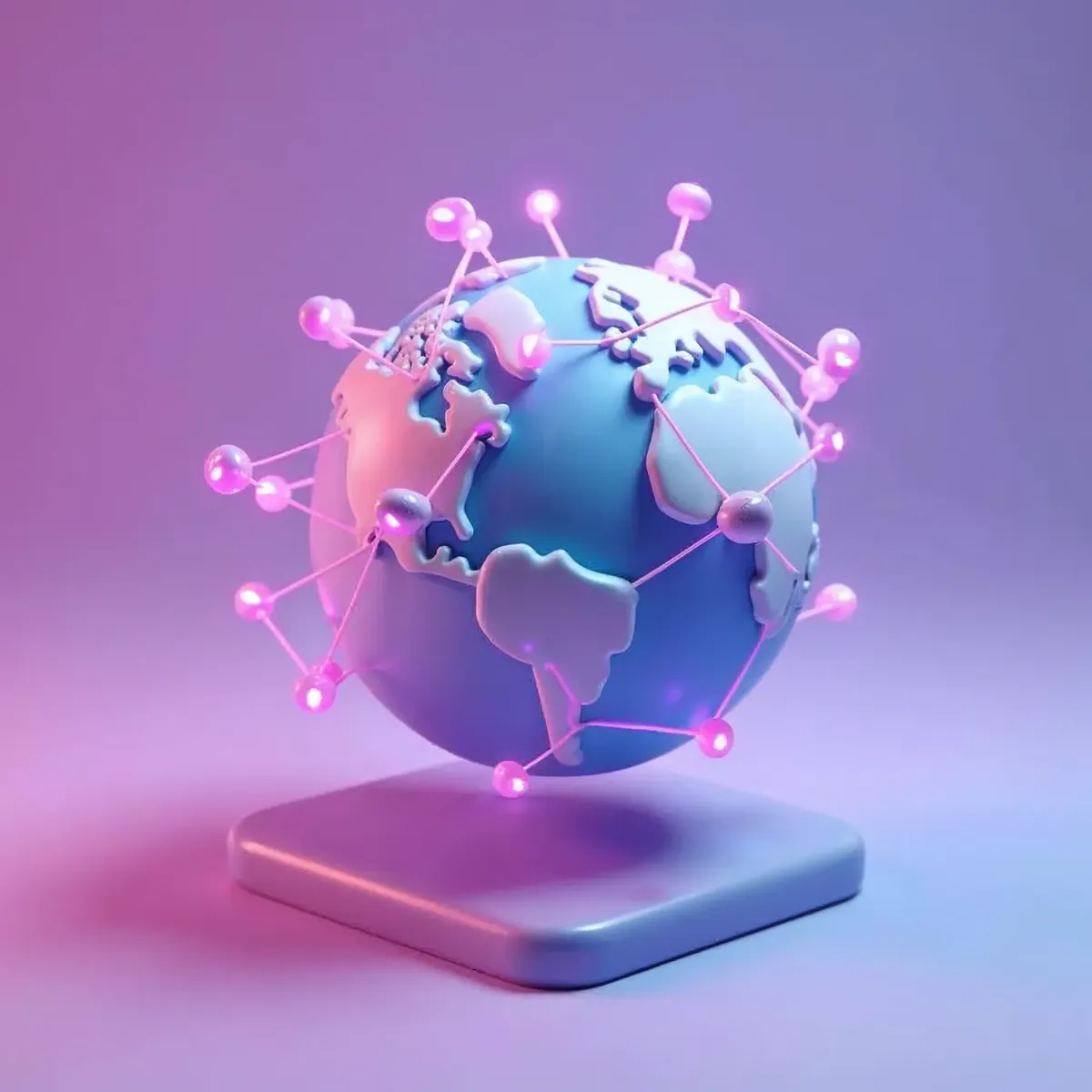 3D illustration of a small globe with glowing connection nodes and lines across its surface