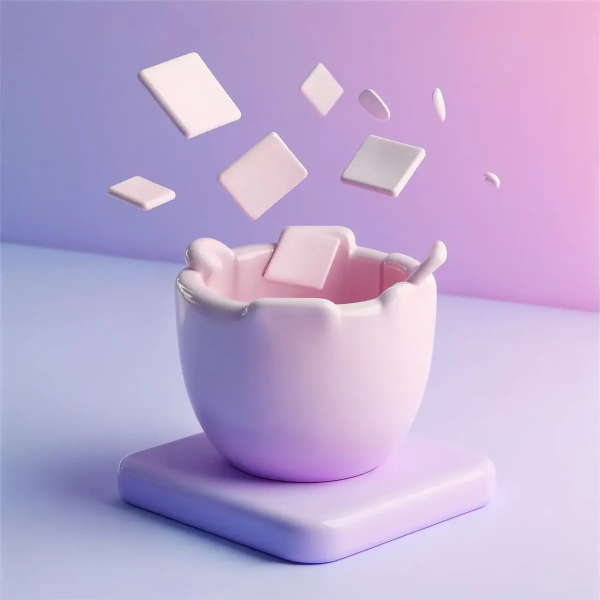 3D illustration of several scattered small documents flowing into one central open folder