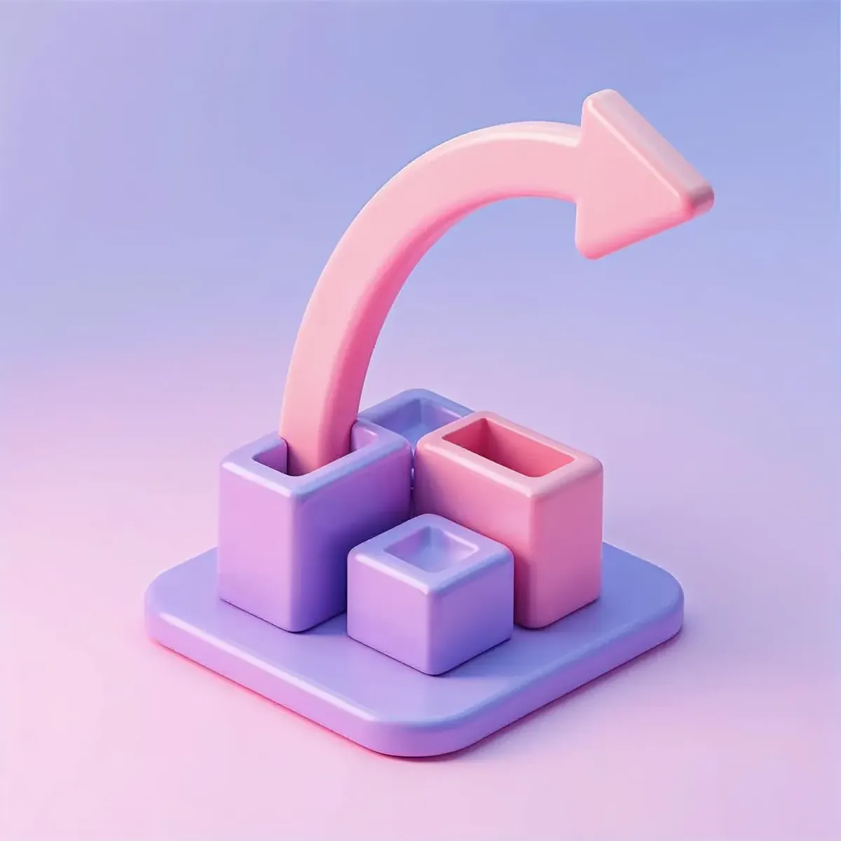 3D illustration of a few small moving boxes with a curved arrow pointing toward a cloud shape