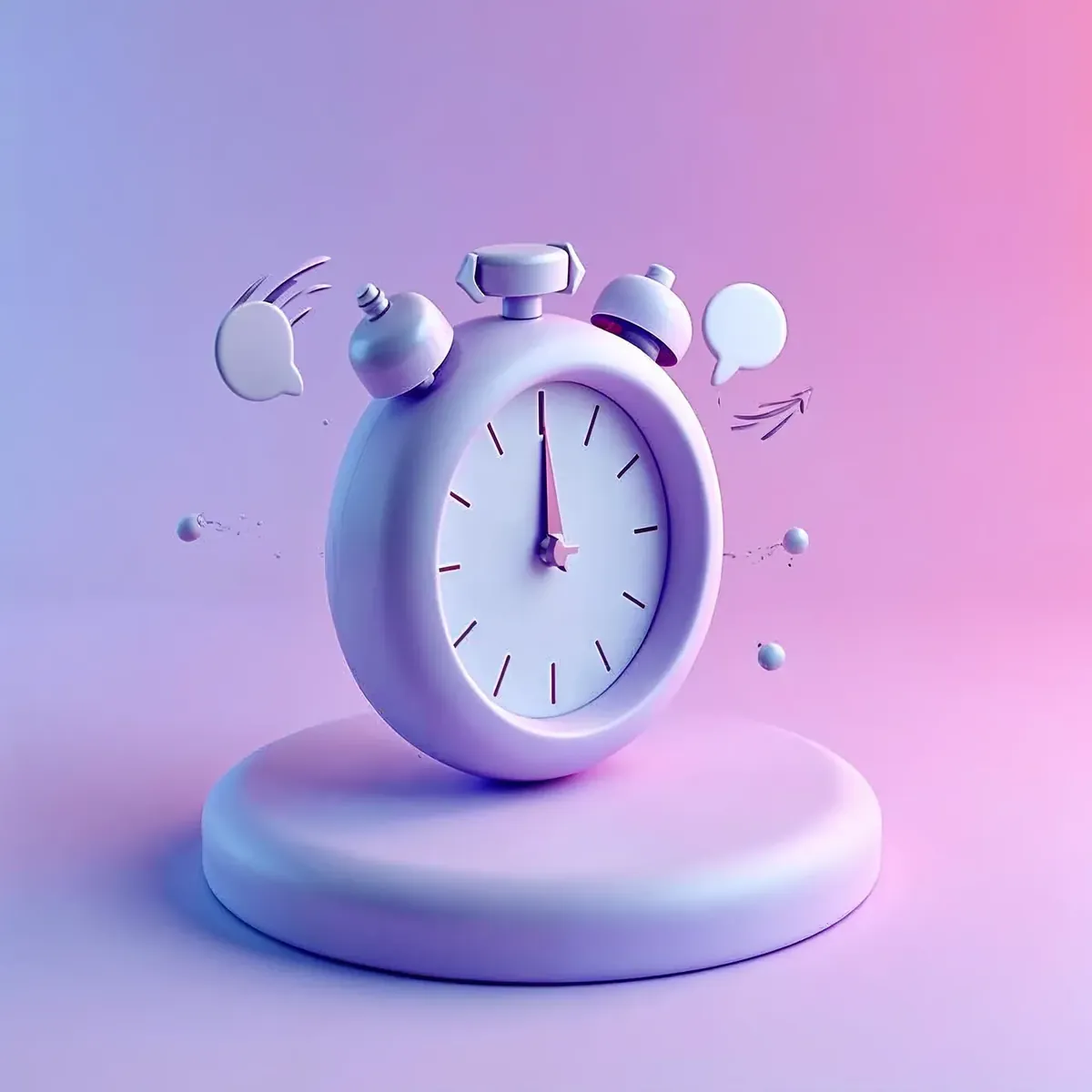 3D illustration of a stopwatch beside a speeding chat speech bubble with motion lines