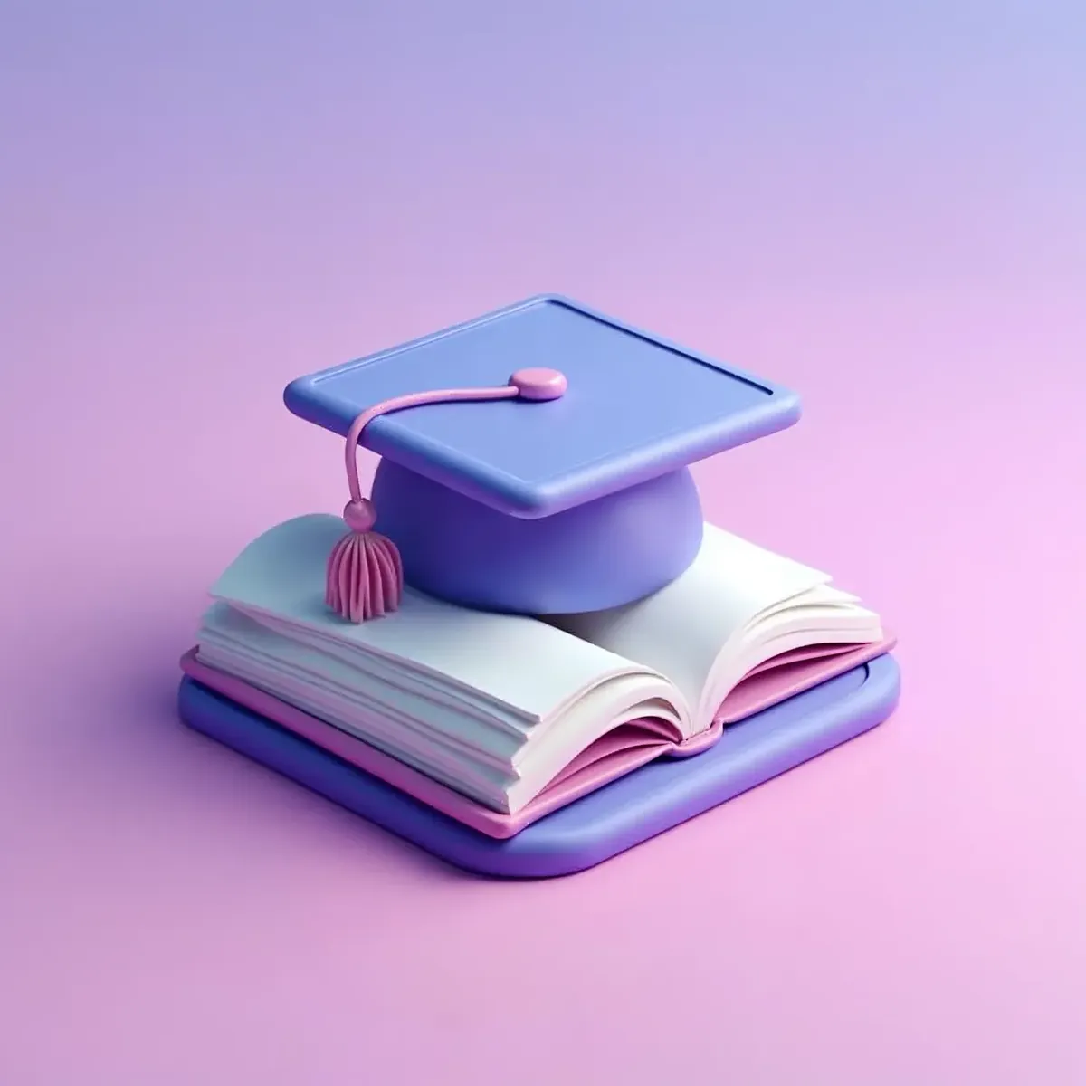 3D illustration of a graduation cap resting on top of an open book