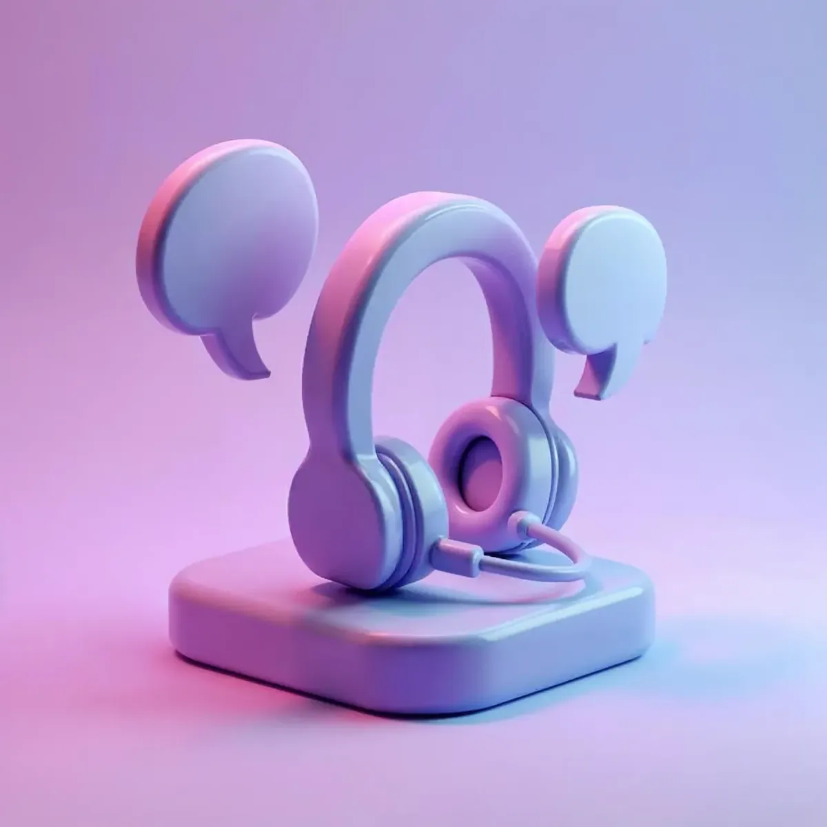 3D illustration of a call center headset resting beside a speech bubble